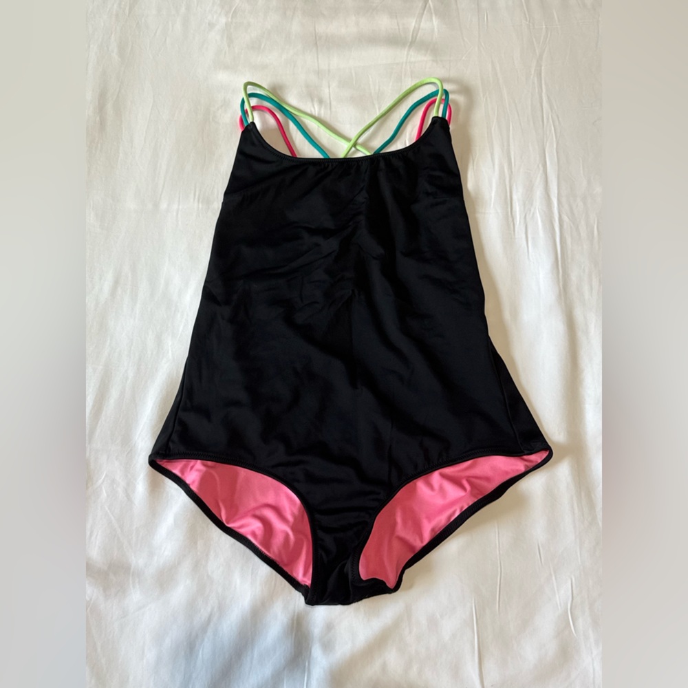PINK Victoria's Secret - One Piece Swimsuit  - Black - Neon Straps - Med